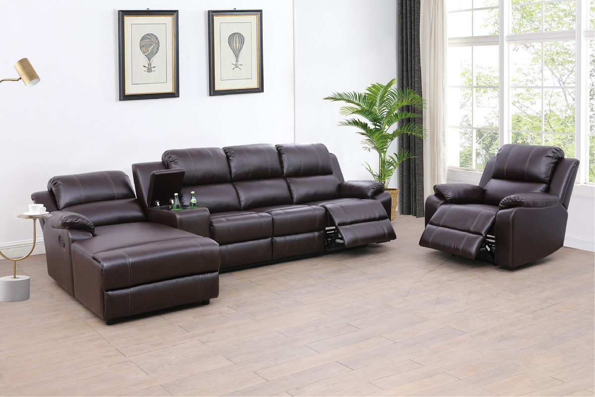 Hokku Designs Brown Breathing Leather 4-Piece Living Room Recliner Sofa ...