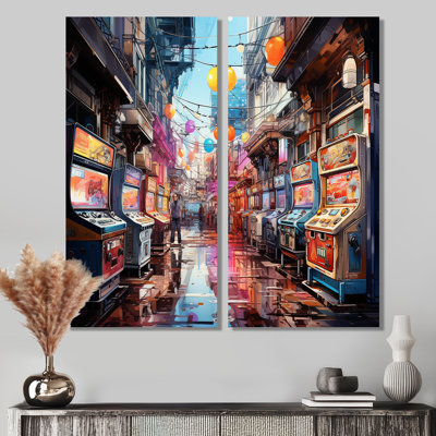 Rêves d'arcade de jeux vidéo colorés - impressions d'art moderne sur toile à 2 panneaux