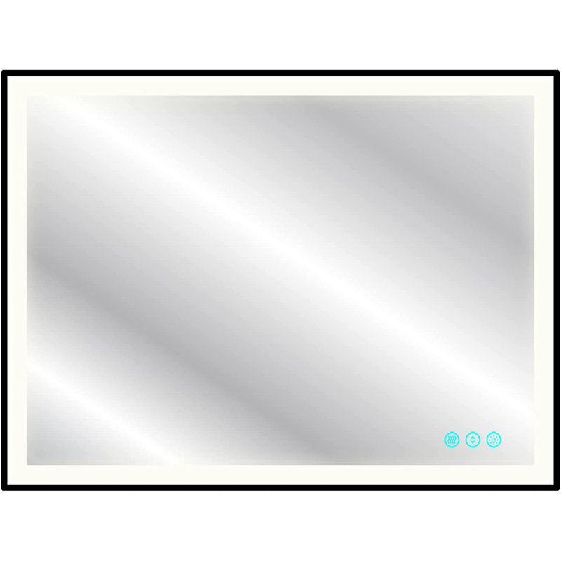 Miroir de salle de bain mural noir rétroéclairé à DEL, 48 po x 36 po, Rectangle