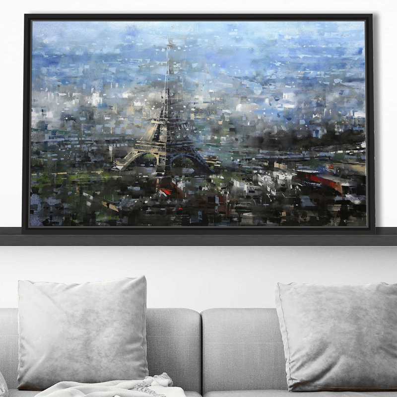 Bleu Paris par - Peinture, Cadre flottant noir, H 31,5 po x l 51,5 po x P 2 po