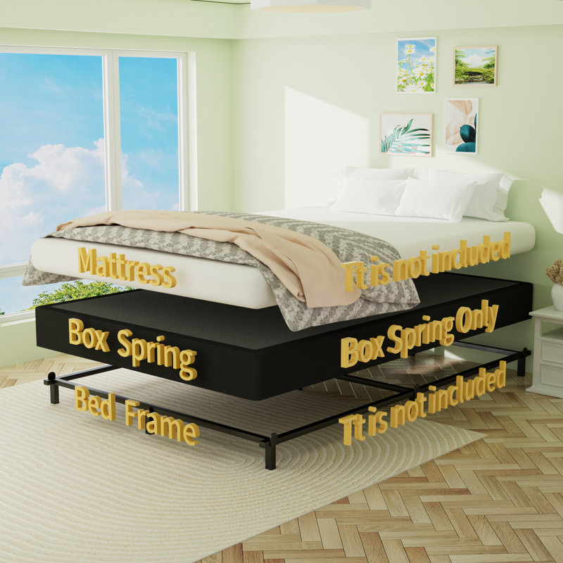 10 inch Box Spring,Heavy Duty Metal Bed Frame with Fabric Cover, 3000lbs Max Weight Capacity Bed Base Mattress Foundation, Easy Assembly, Noise Free, Black