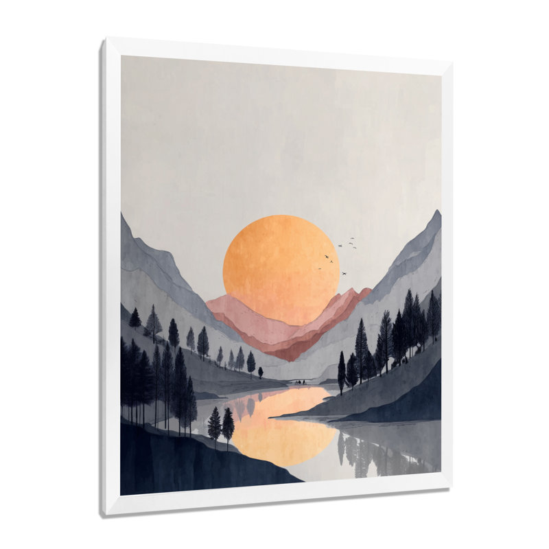 Été coucher de soleil dans les montagnes - art mural côtier, impression sur toile jaune, H 40 po x l 30 po, Blanc