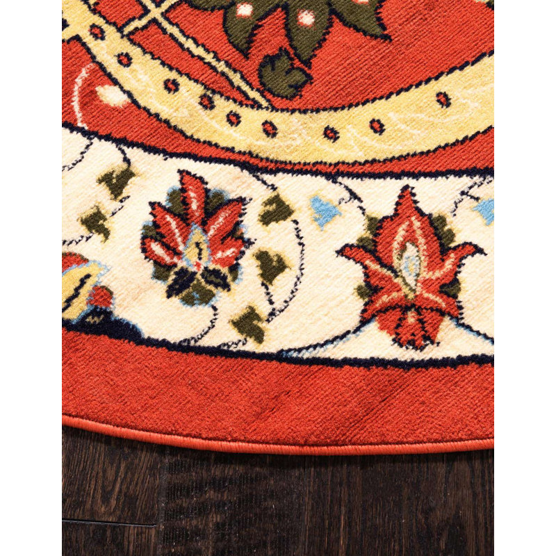 Tapis terre cuite à motif floral Britannia, Rond 7 pi 10 po