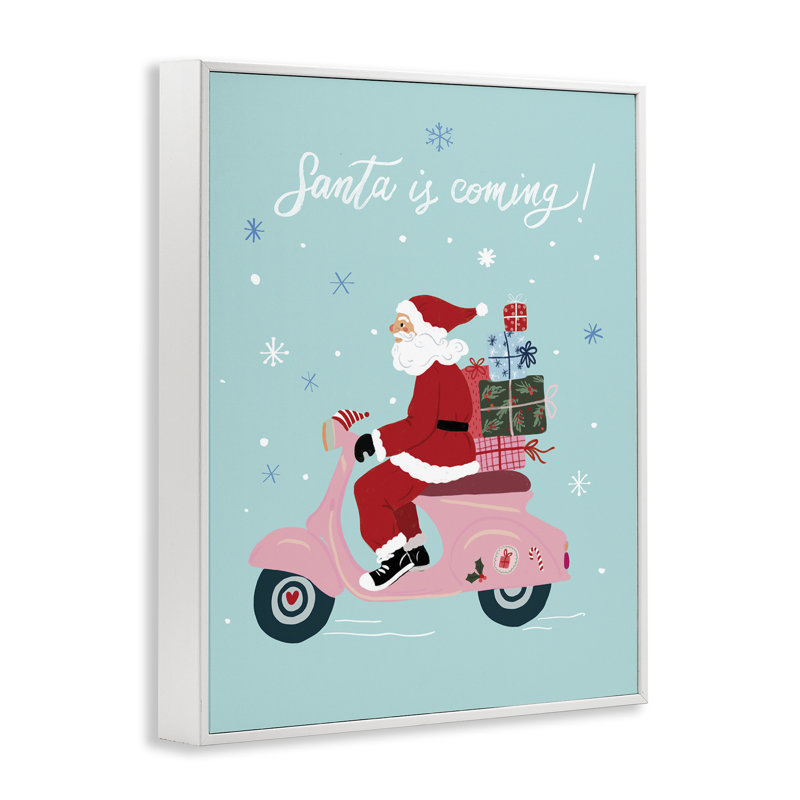 Père Noël sur scooter, art de la giclée encadrée par Be Ni La, H 14 po x l 11 po