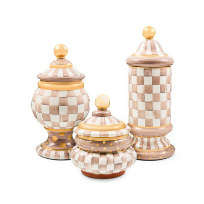 Mocha Check Ceramic Groovy Canister