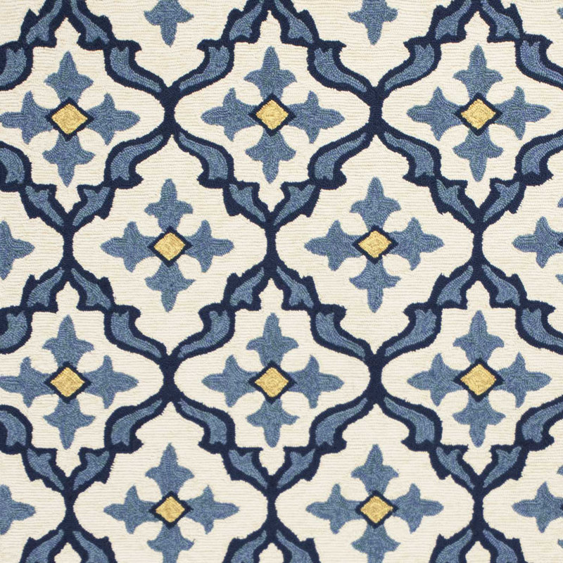 Tapis intérieur / extérieur en polypropylène à motif géométrique rectangulaire bleu ivoire 3 pi x 5 pi Lincey