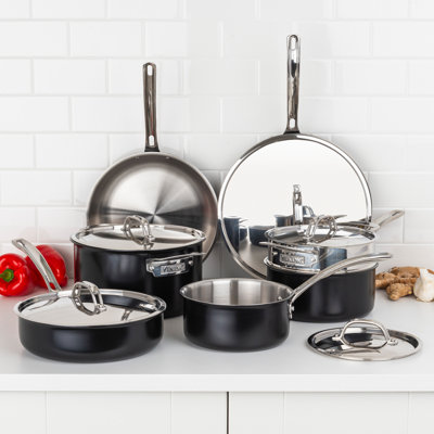 Viking 12pc Cast Black 3-Ply Stainess Steel Cookware Set with Metal Lids