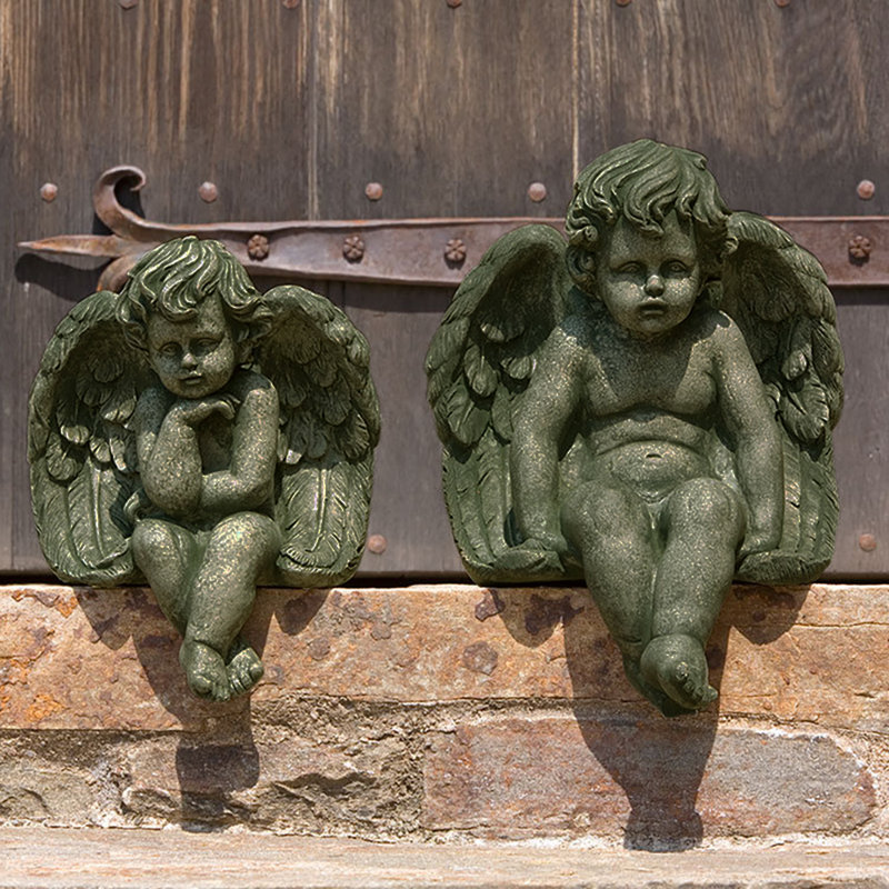 Sitting Medium Cherub Statue, Copper Bronze