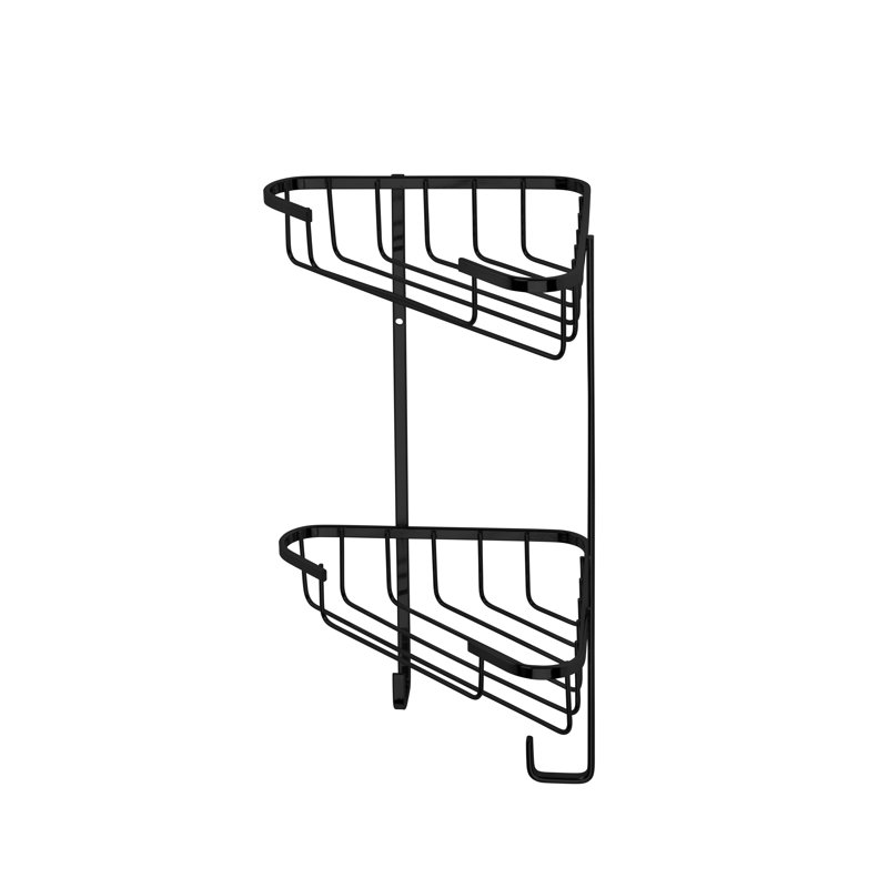 Corner 2 Tier Shower Caddy with Hooks, Matt Black