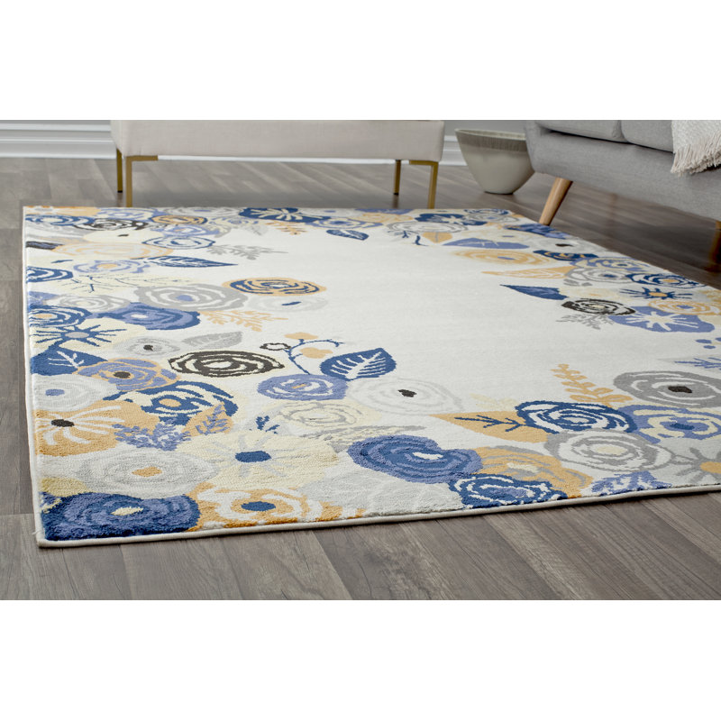 Tapis floral ivoire doré Valentina, Rectangle 9 pi x 12 pi