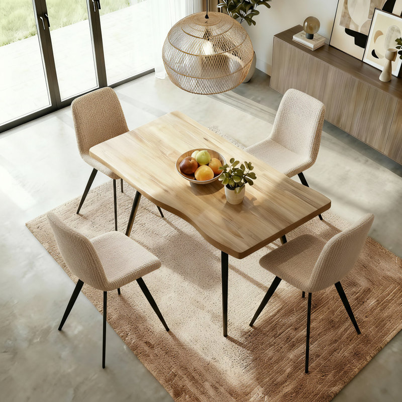 120cm Oak-Effect Dining Table and Chairs Set, Beige