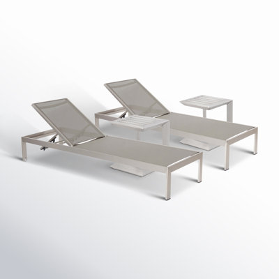 Lawrey 26'' Outdoor Anodized Aluminum Chaise Lounge Set with Table