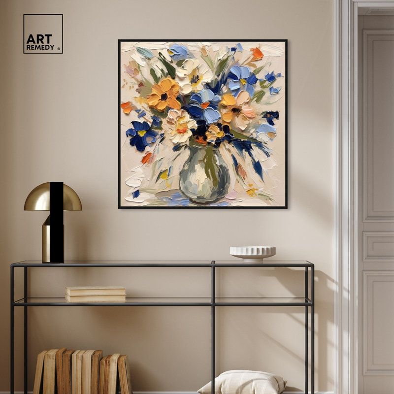 «Floral Palate Splash Chic Farmhouse» par Art Remedy, Cadre noir, H 13 po x l 13 po