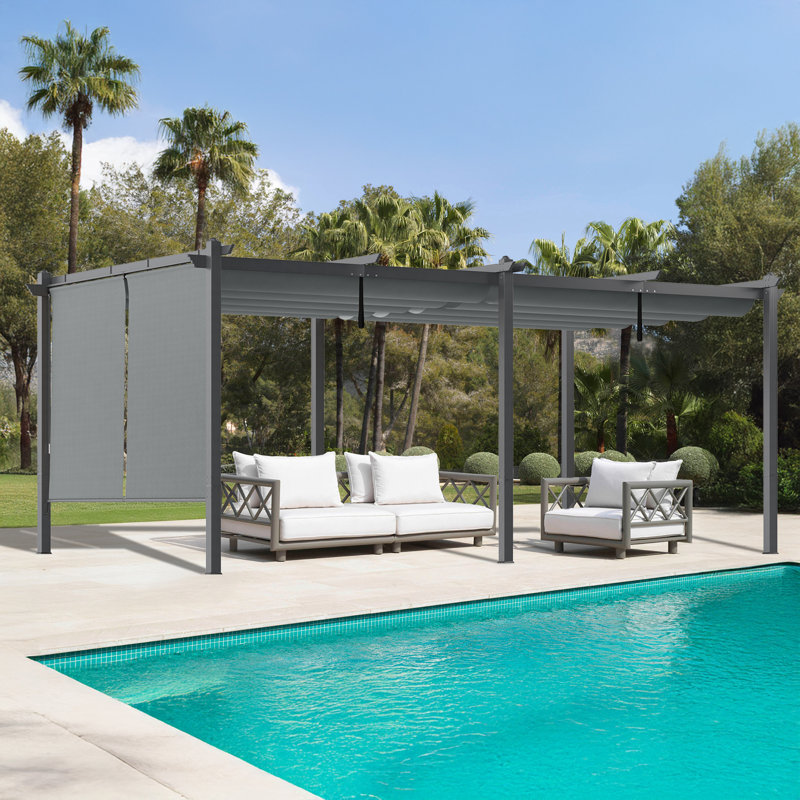 Aoodor Aluminum Pergola with Canopy, 8.2' H x 20' W x 12' D, Gray