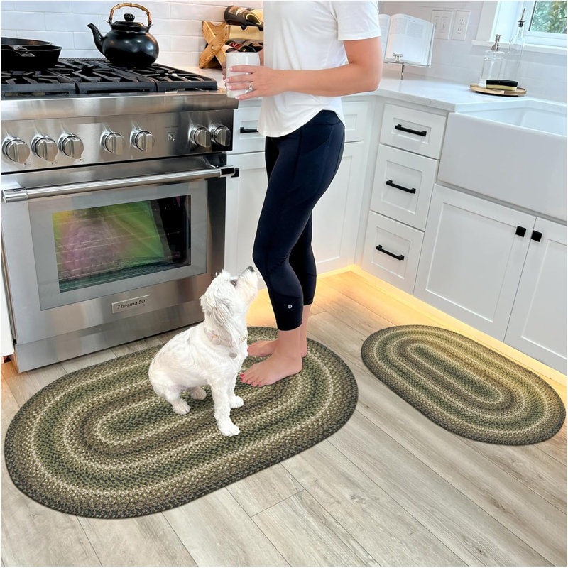 Damiesha Braided Jute Non Shedding Reversible Primitive Green Rug, Oval 2' x 3'