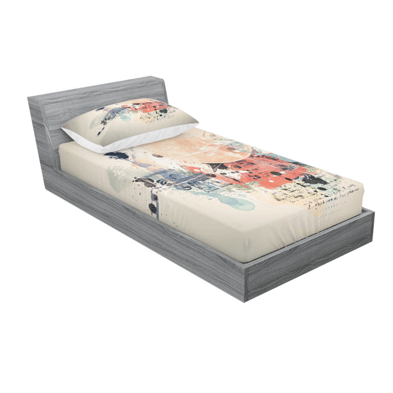 Microfiber Abstract Sheet Set, Twin Sheet Set with Fitted Sheet