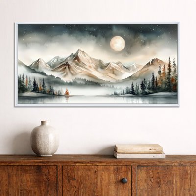 Gris gris, ciel nocturne sur une chaîne de montagnes - art mural encadré gris, impressions sur toile rustiques