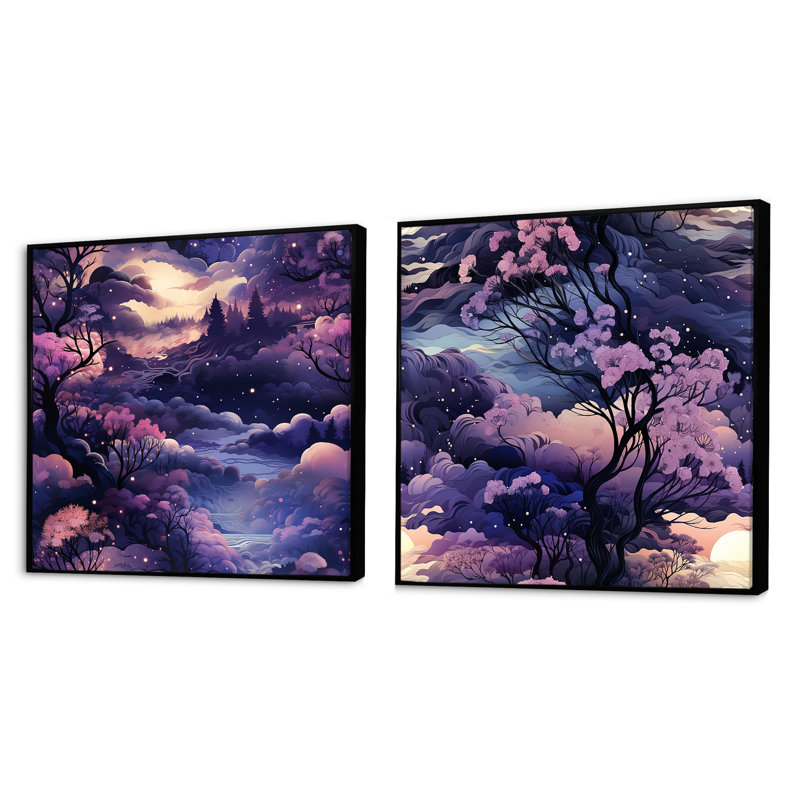Espey - ensemble de 2 collages carrés forêt, Cadre flottant noir, H 36 po x l 73 po