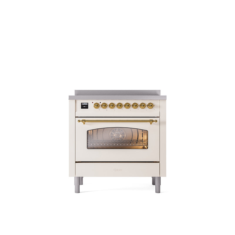 ILVE Nostalgie II 36 in Induction Range, Antique White/Brass