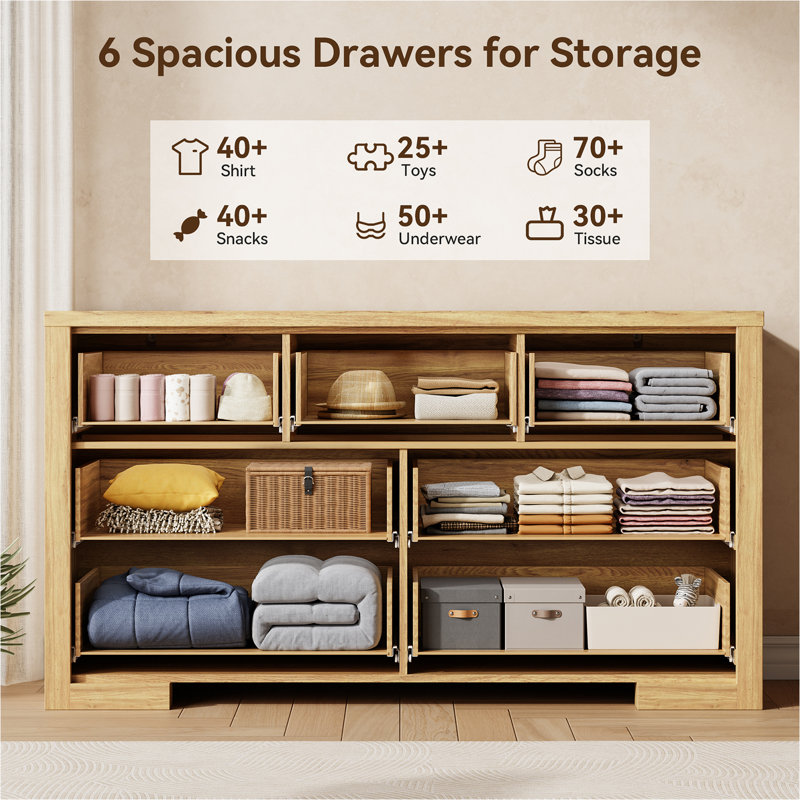 7 Dresser Chest, 7-Drawer Wood Double Dresser 54" TV Stand for Bedroom Hallway Entryway