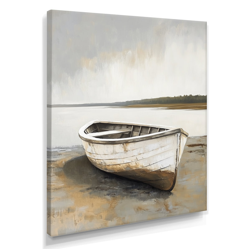 Barque à rames patinée par le temps - Tableau mural gris côtier, H 32 po x l 16 po, Toile tendue