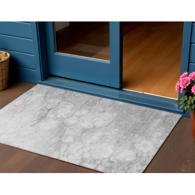 Tapis extérieur lavable abstrait gris argenté et ivoire 3 pi x 5 pi