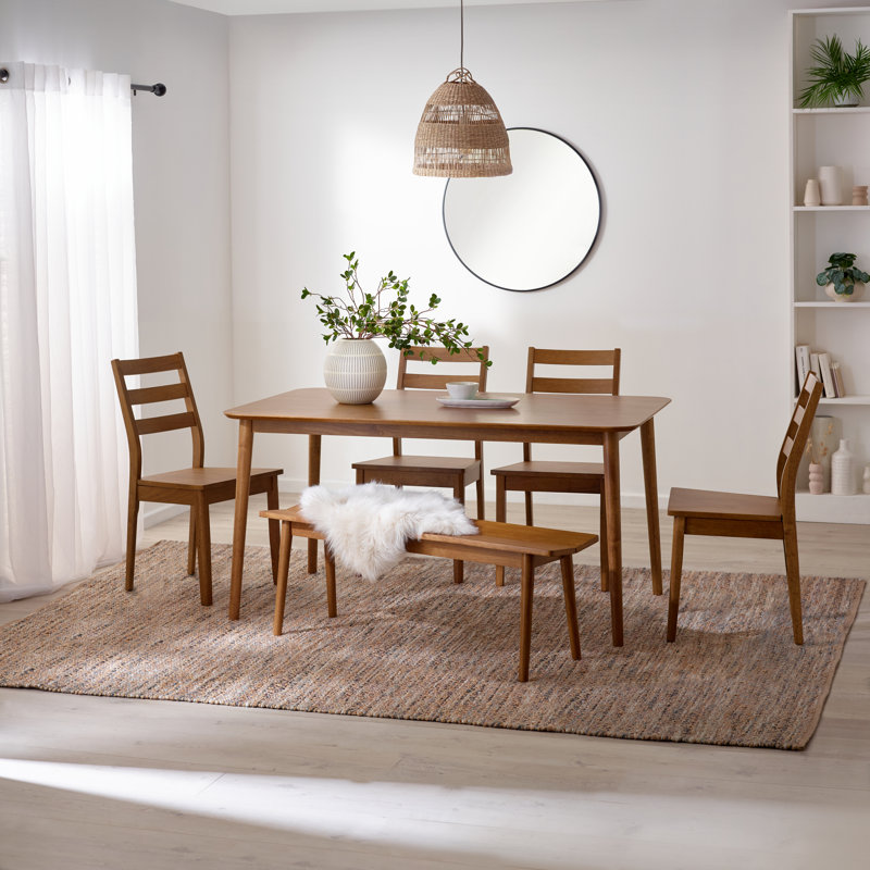 Abelina Large Walnut Effect Wooden Dining Table With 4 Chairs & Bench - Traditional Rustic Farmhouse Style