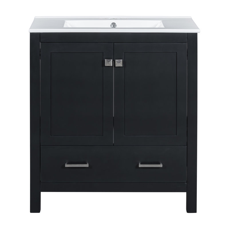 Ensemble de meuble-lavabo double 60 po - Lavabos séparés en céramique, tablette de rangement et tiroirs divisés (miroir exclu) - Solution de salle de bain moderne et spacieuse