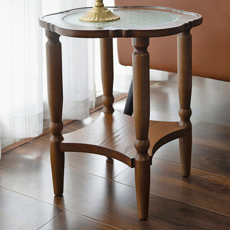 Modern Solid Wood + Glass End Table, 19.29" H x 17.72" W x 17.72" D