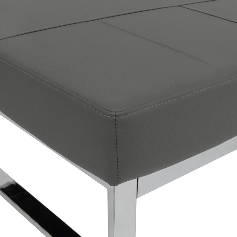 Atlas Modern Chrome and Leather Ottoman, Gray