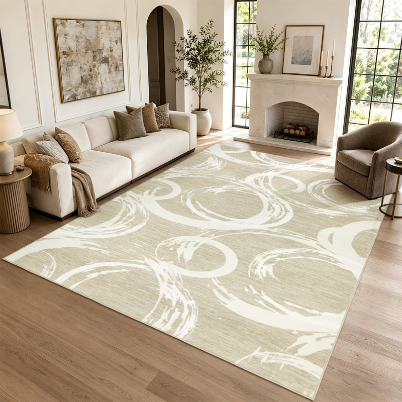Tapis noir Mid Mid Century Modern, Beige