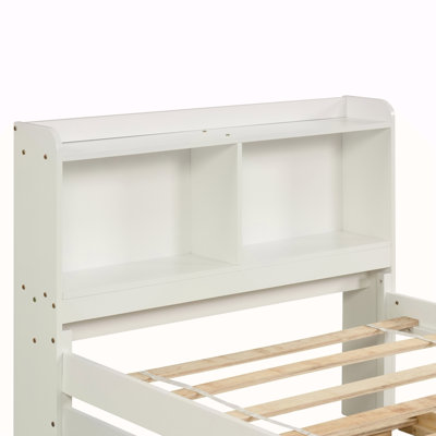 Lit simple avec lit gigogne, bibliothèque, blanc