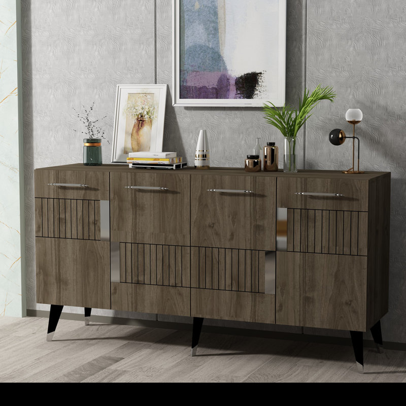 Olivia 79cm Console Table, Walnut/Silver