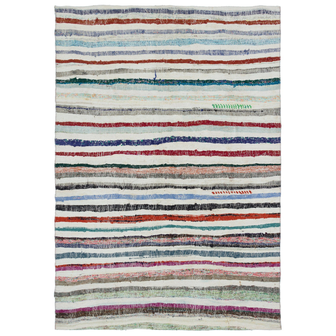 Girit Beige Striped Wool Handmade Area Rug