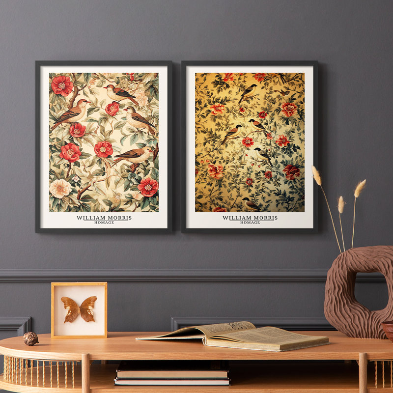 WM MORRIS Series CLII-Premium Framed Print -Ready to Hang - No Nails Required - No Nails Required, 21" H x 34" W, Black