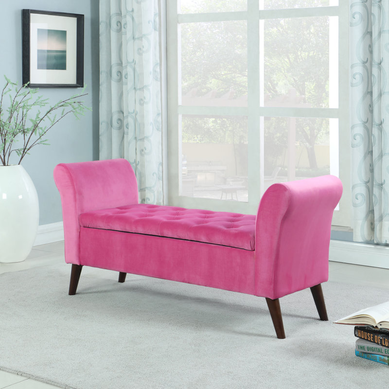 Orin Polyester Blend Upholstered Storage Bench, Hot Pink