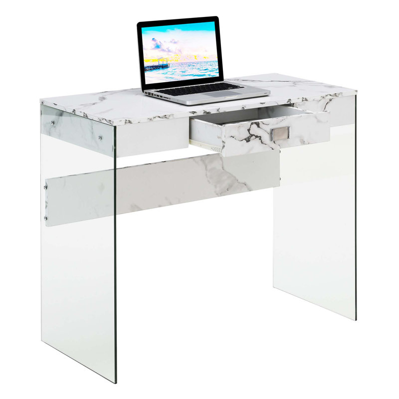 Allegonda Glass Frame Writing Desk with 1 Drawer, White Marble