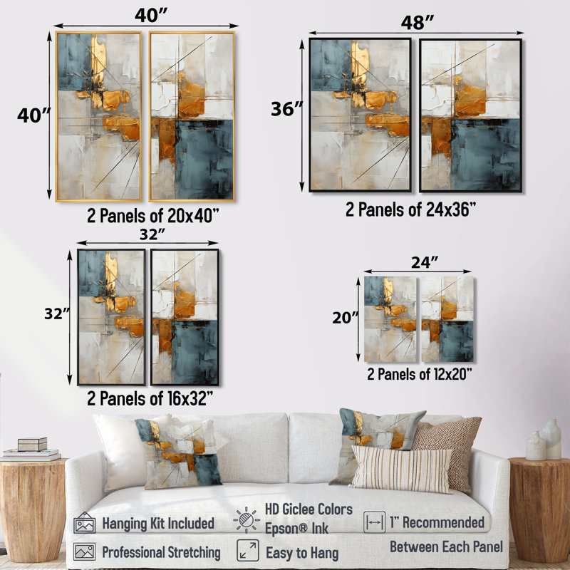 Or gris, géométrie brillante IV - ensemble de 2 grands collages d'art mural, 36" H x 48" W, Wrapped Canvas, Does Not Apply