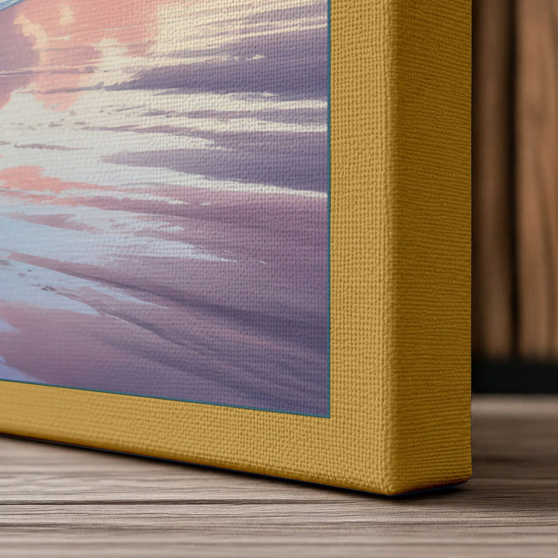 Dawn Beach Reflections Coastal - Wrapped Canvas, 36x24 - 91.4 x 61.0 cm, Ochre Border