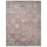 Fozie Hand Knotted Oriental Area Rug in Pink