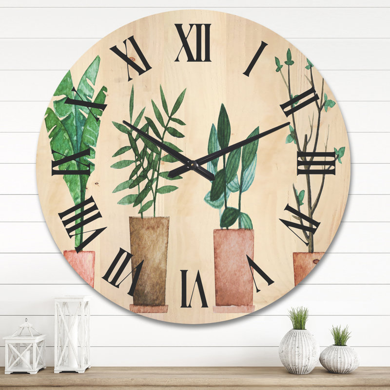 Horloge murale en duo de plantes en pot, Très grand