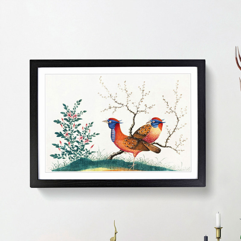 Two Walking Birds - Picture Frame Painting Print, Black Framed, 27cm H x 36cm W x 2cm D
