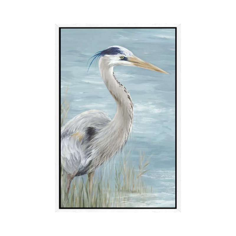 Great Blue Heron Gaze - Painting on Canvas, White Framed, 101.6 cm H x 66.04 cm W