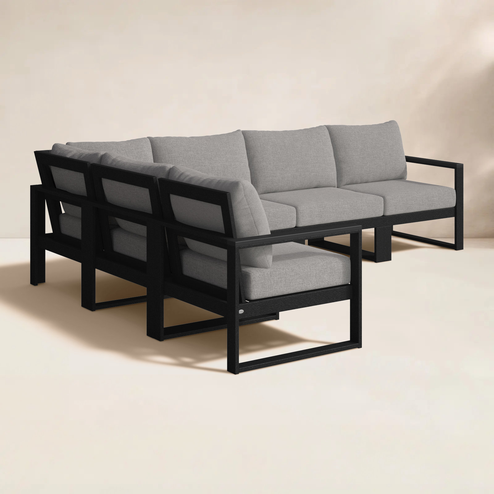 POLYWOOD® Edge 111" Patio Sectional, Grey Revolution®, Black