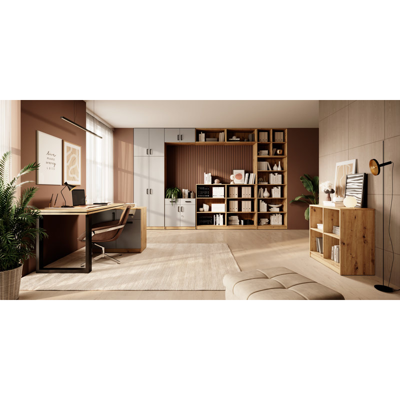 Anarosa Writing Desk, Oak/White, 75.3cm H x 138cm W x 67cm D