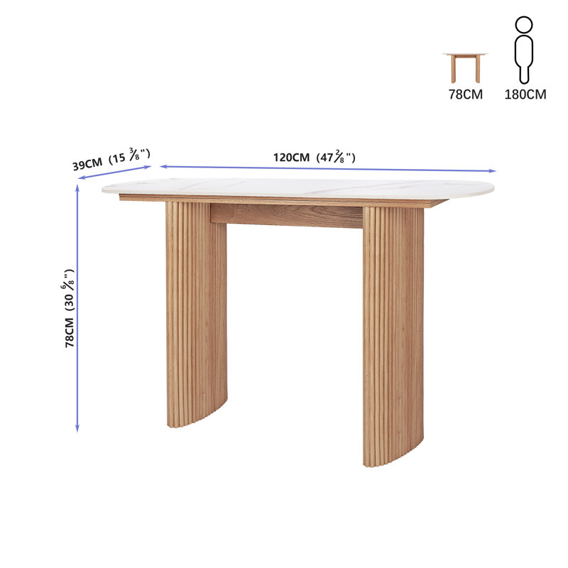 Serwon 47" Marble Console Table, White, Natural