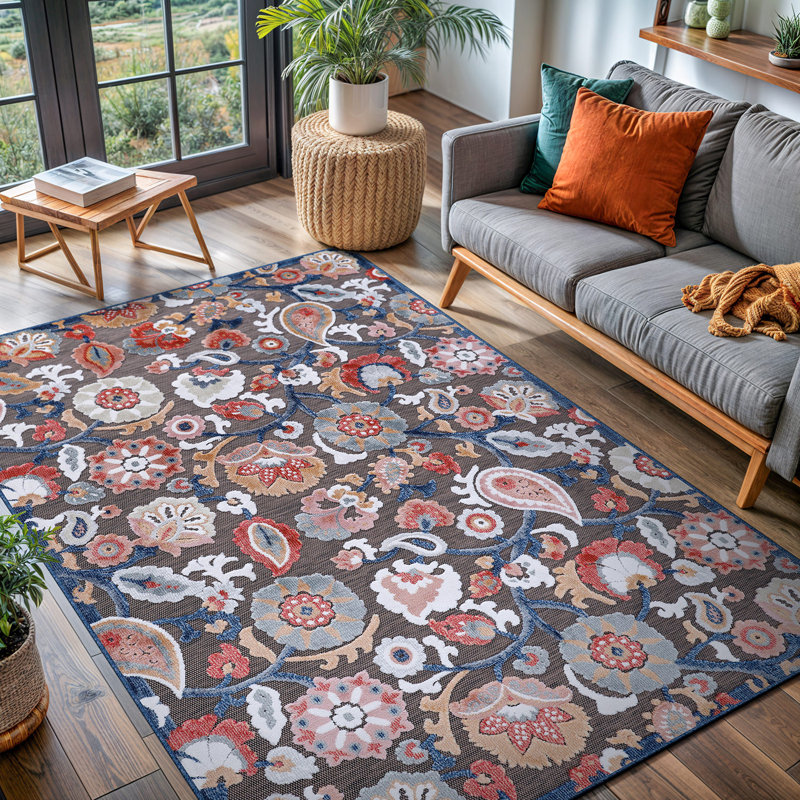 Tapis floral intérieur / extérieur, Rectangle 6 pi x 9 pi