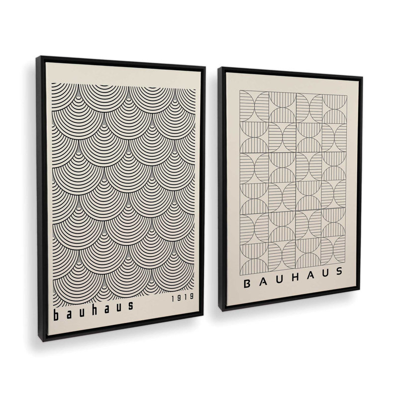 Bauhaus Abstract Precision Set of 2 Canvas Prints in a Maple Frame, 36" x 24", Cadre flottant, Noir satiné, H 31 po x l 42 po