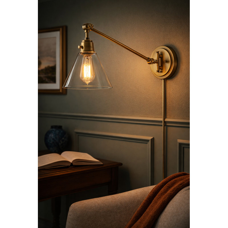 Arti 7.75-in Swing Arm Extendable Single Light Plug-In Sconce with On/Off Switch, 10.25" H x 7.5" W x 18.75" D