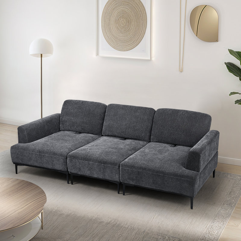 100" Upholstered 3 Seater Sofa, Gray
